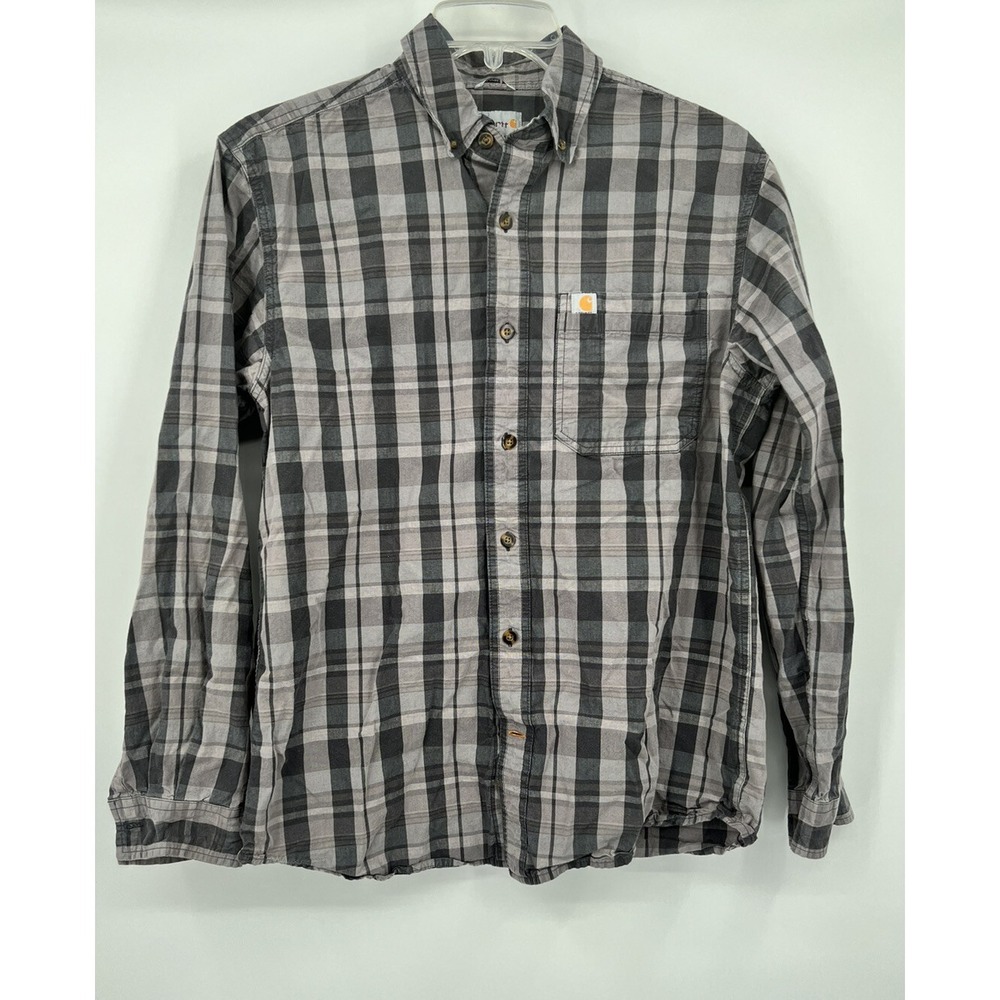 Carhartt Relaxed Fit Plaid Cotton Button Front Shirt‎ Pocket Work Mens Medium